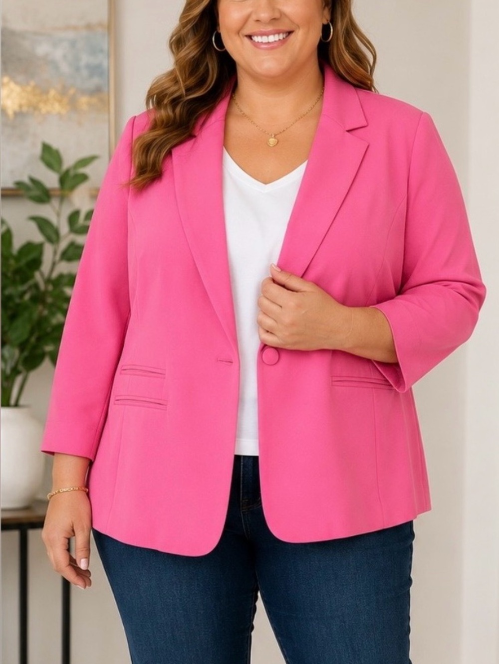 Cato Bright Pink Stretch Blazer Jacket Women’s Plus Size 22/24W